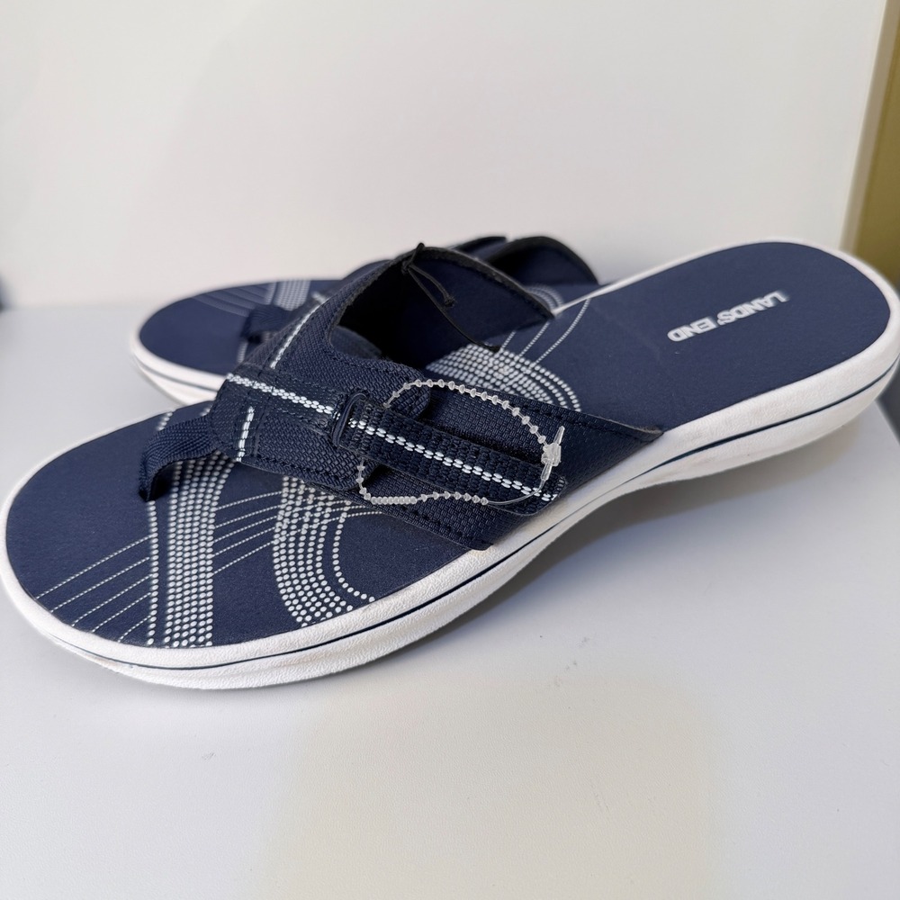 Lands End Womens Navy Blue White Adjustable Flip Flop Sandals Size 7 520570W-D